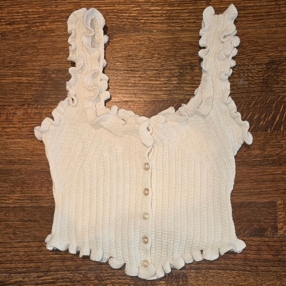 Ruffled Cream Button-Up Women's Top
